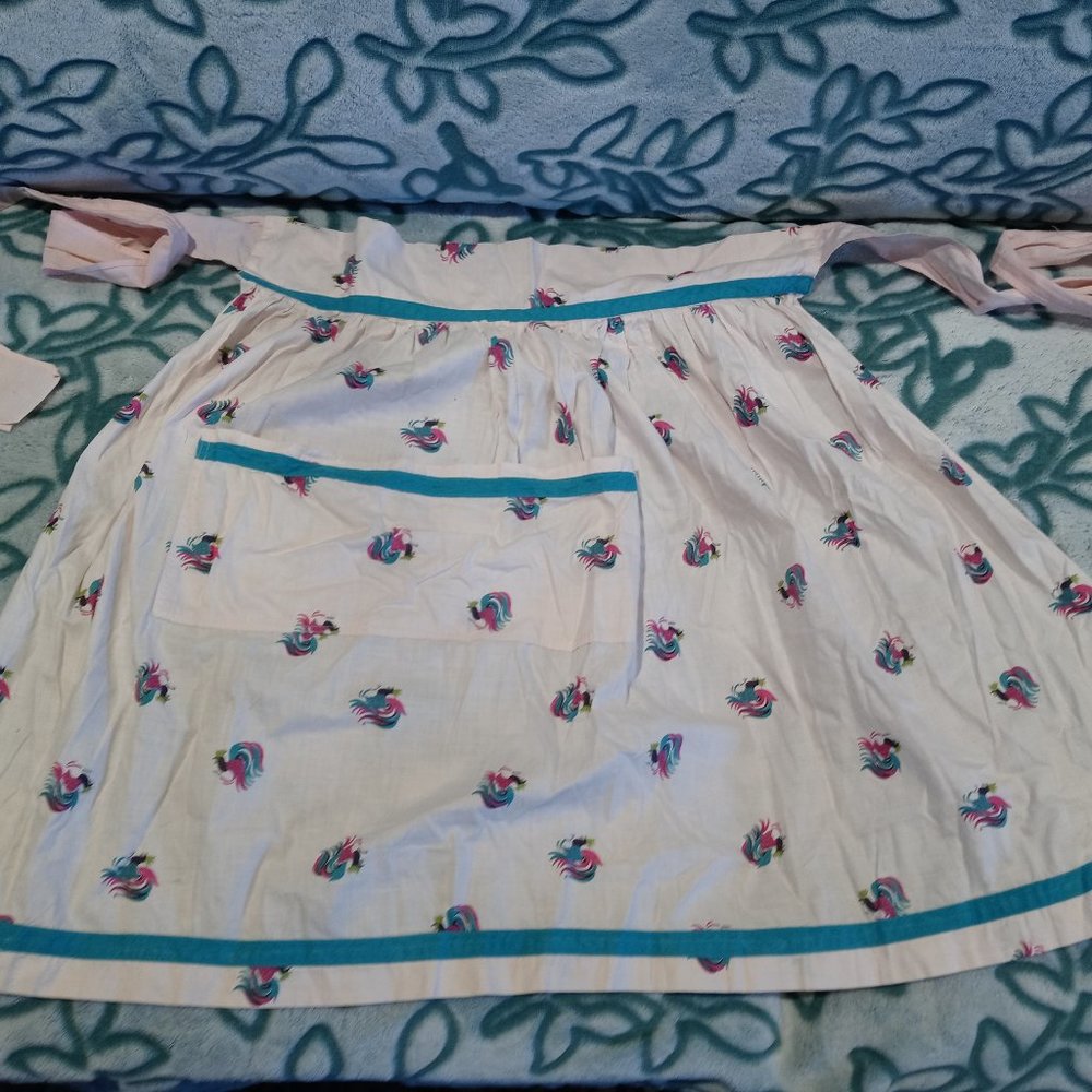 Mid Century 1950s Cotton Rooster Cocktail Apron